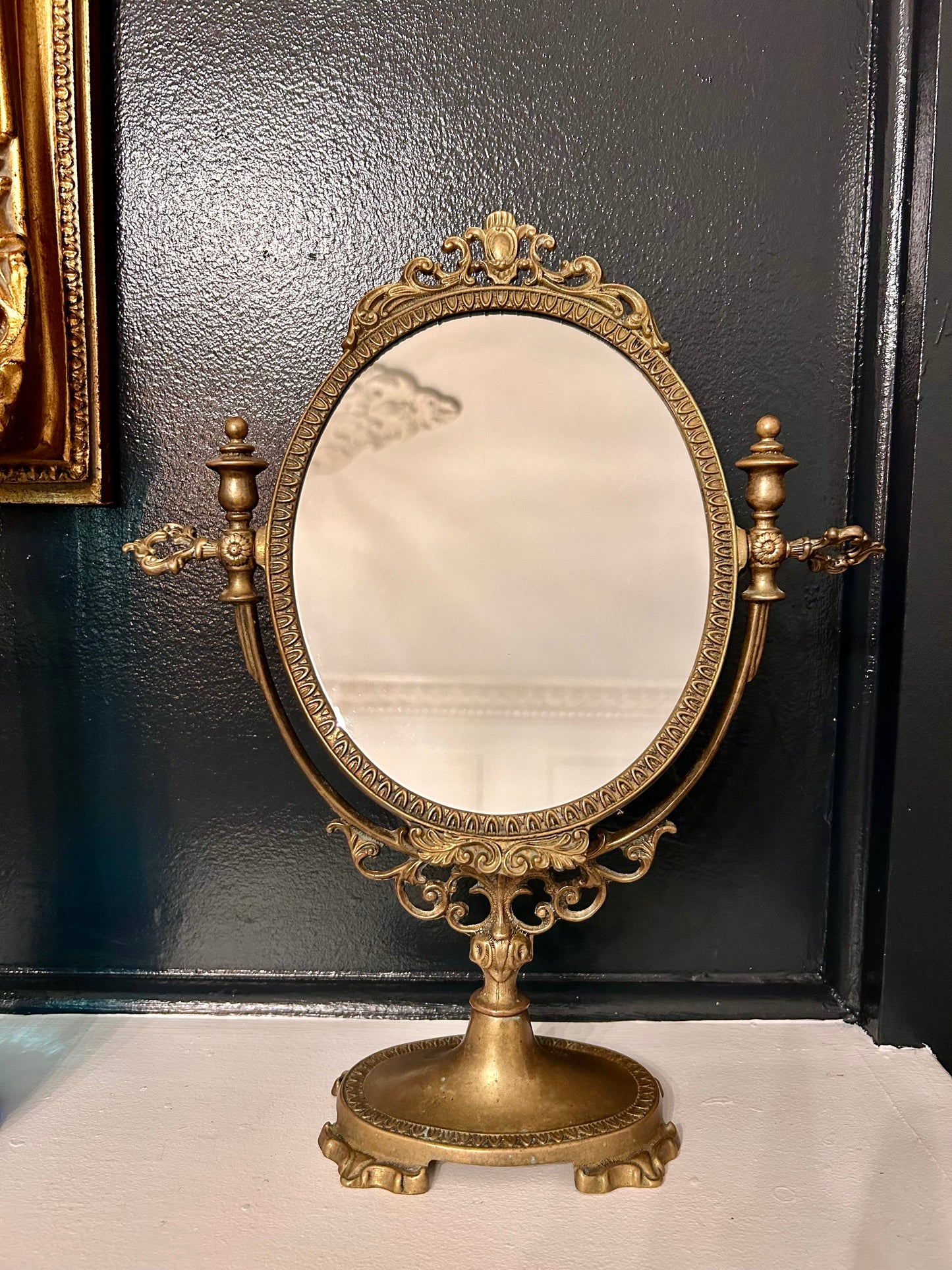 Antique Brass Table Top Mirror