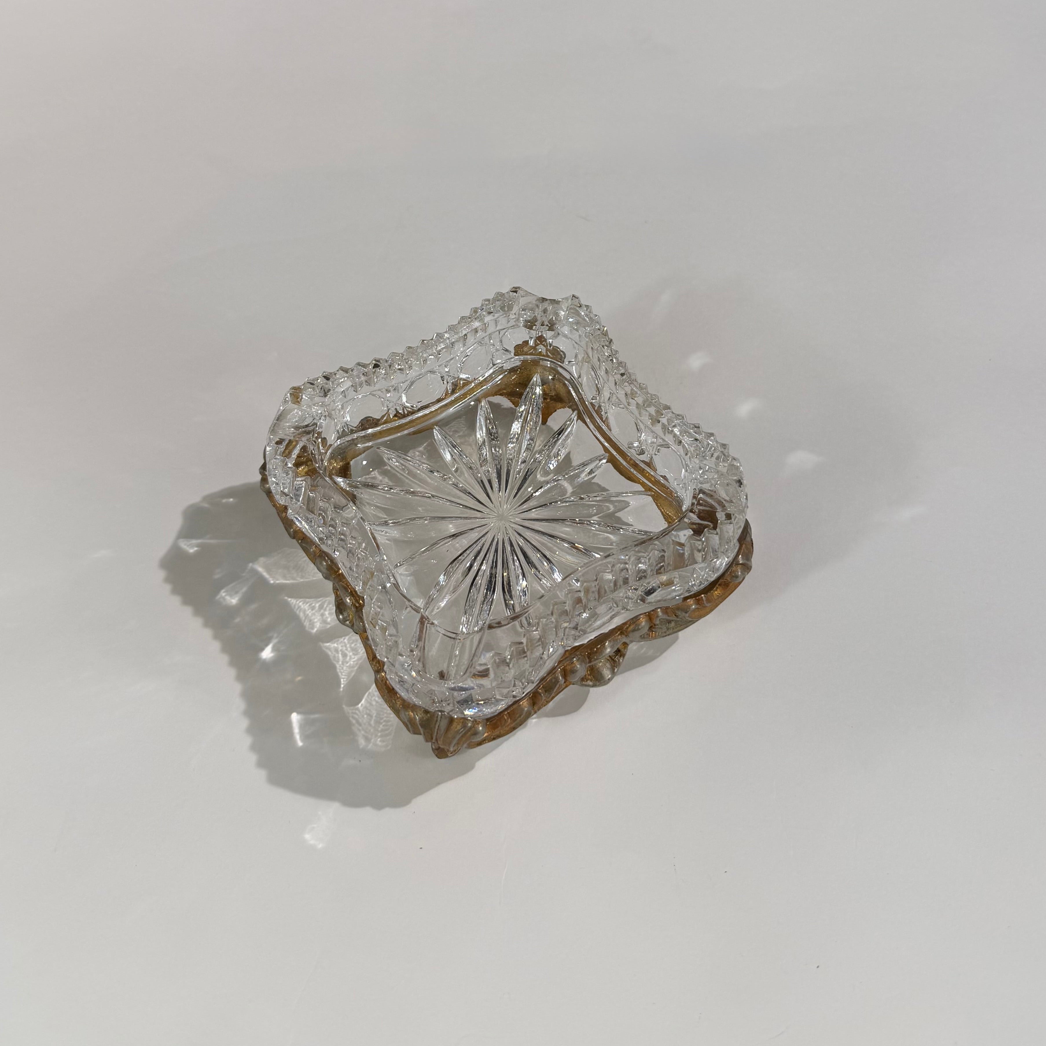 Crystal Ash Tray on Brass Holder