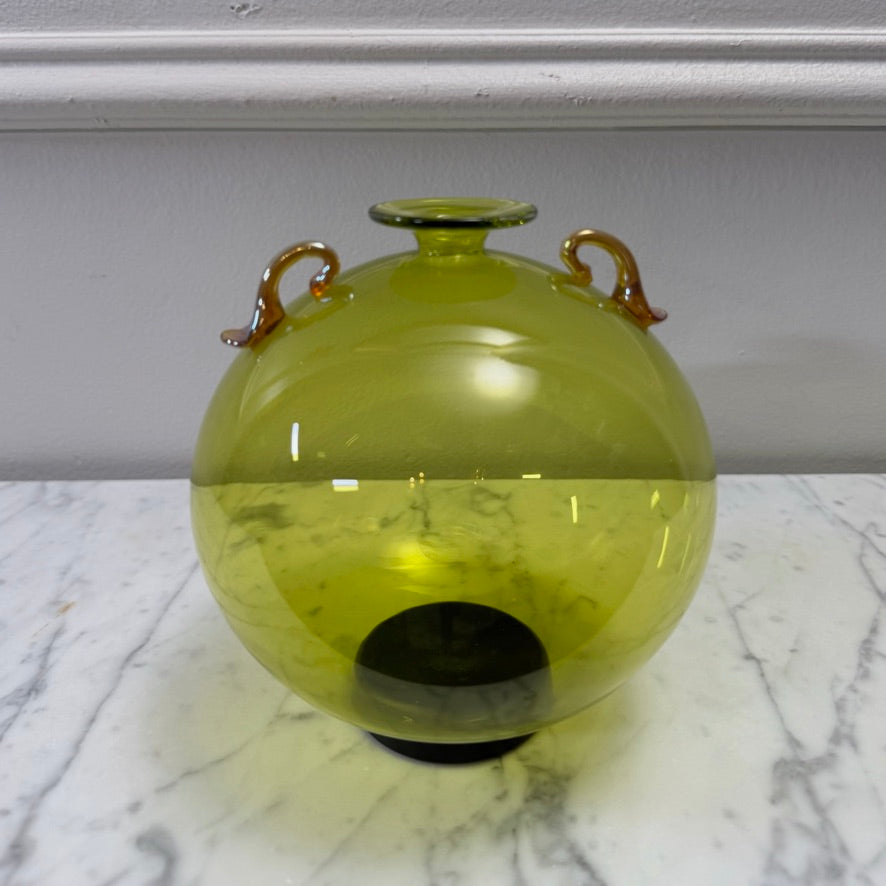 Pilgrim Glass Chartreuse Orb Vase Signed 2007