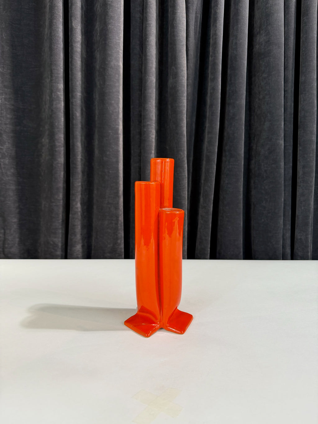 Mid-Century Modern Orange Triple-Tube Bud Vase