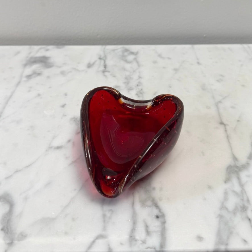 Mid-Century Italian Murano Bullicante Red Art Glass Heart Bowl
