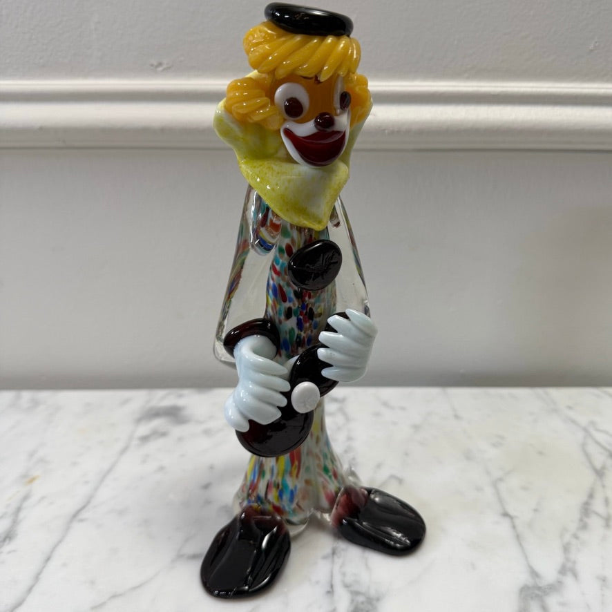 Vintage Hand-Blown Glass Clown Musician Figurine