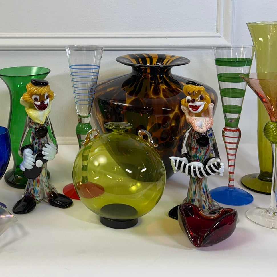 Postmodern Orrefors Clown Champagne Flutes by Anne Nilsson, Pair