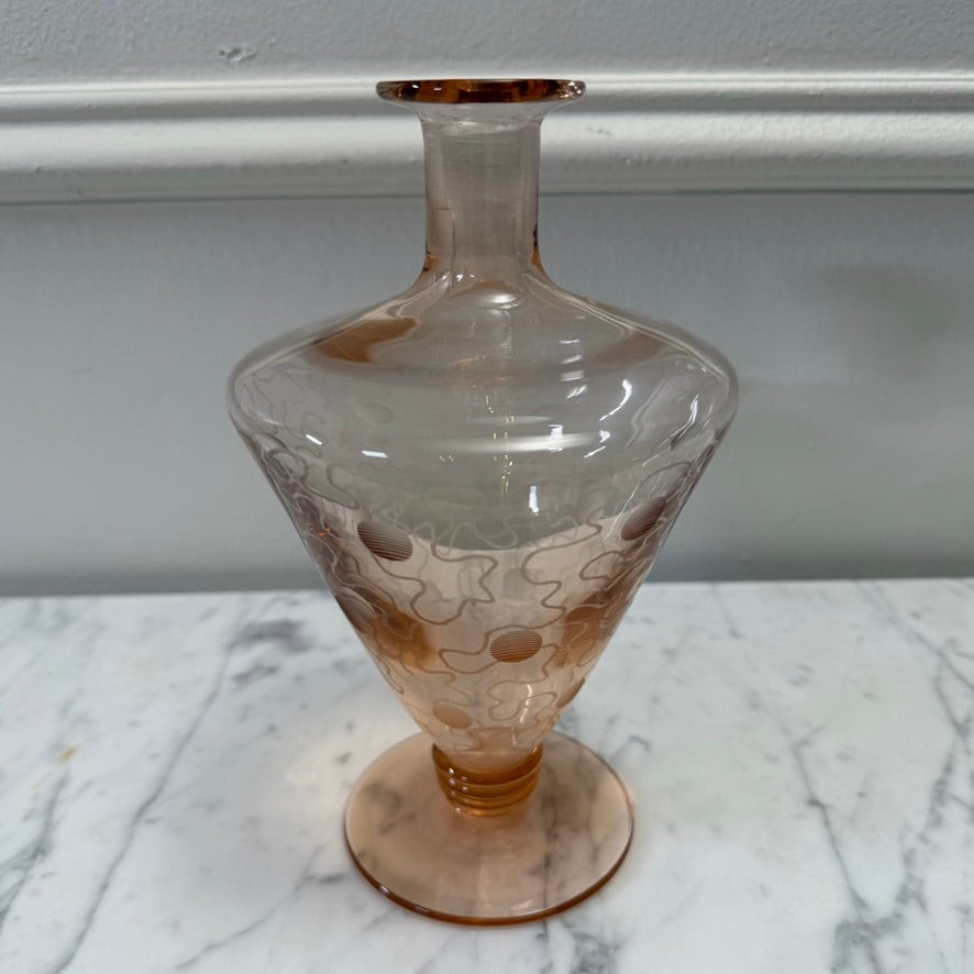 Vintage Blush Pink Art Glass Decanter