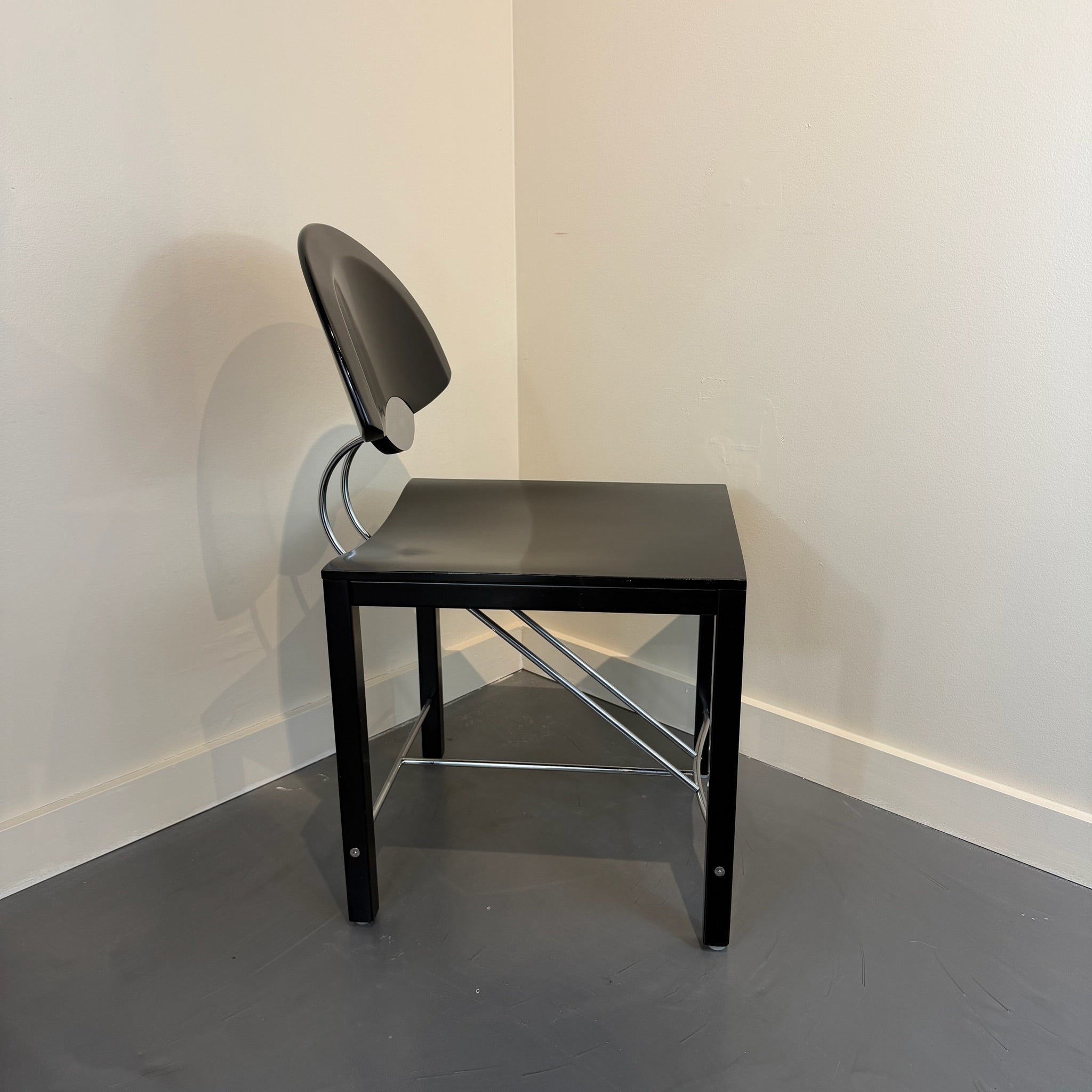 Italian Postmodern Ebonized & Chrome Dining Chairs