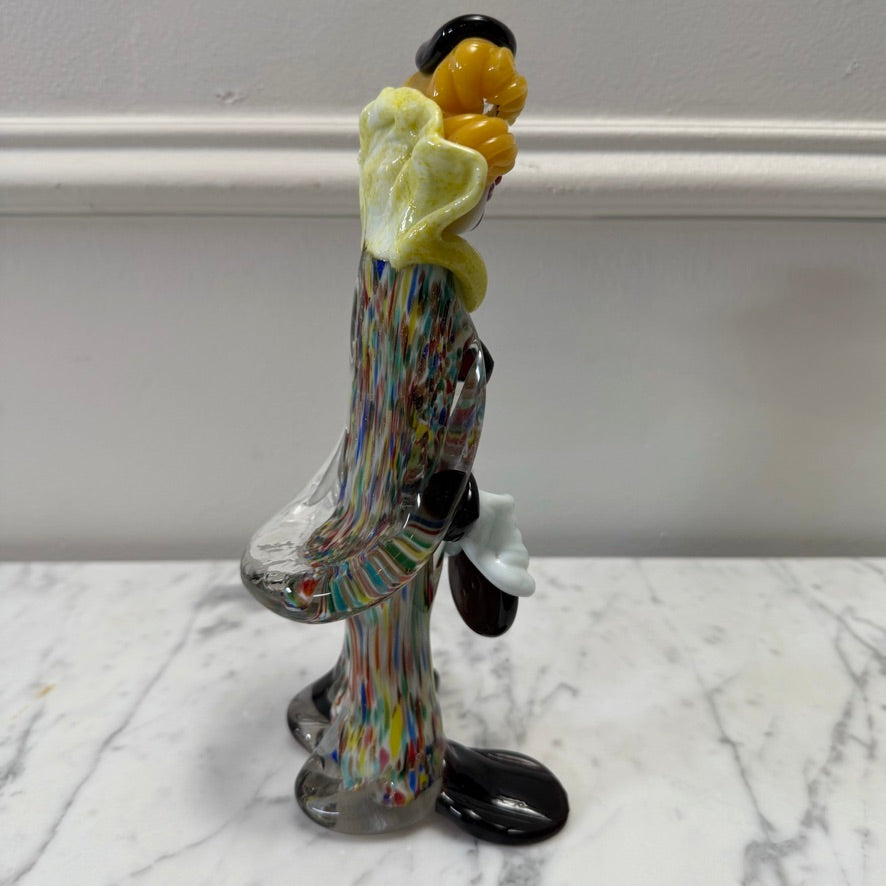 Vintage Hand-Blown Glass Clown Musician Figurine