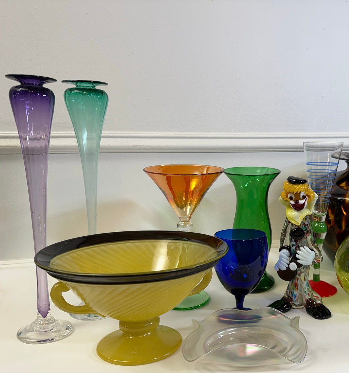 Art Deco Style Yellow and Black Pressed Glass Footed Compote