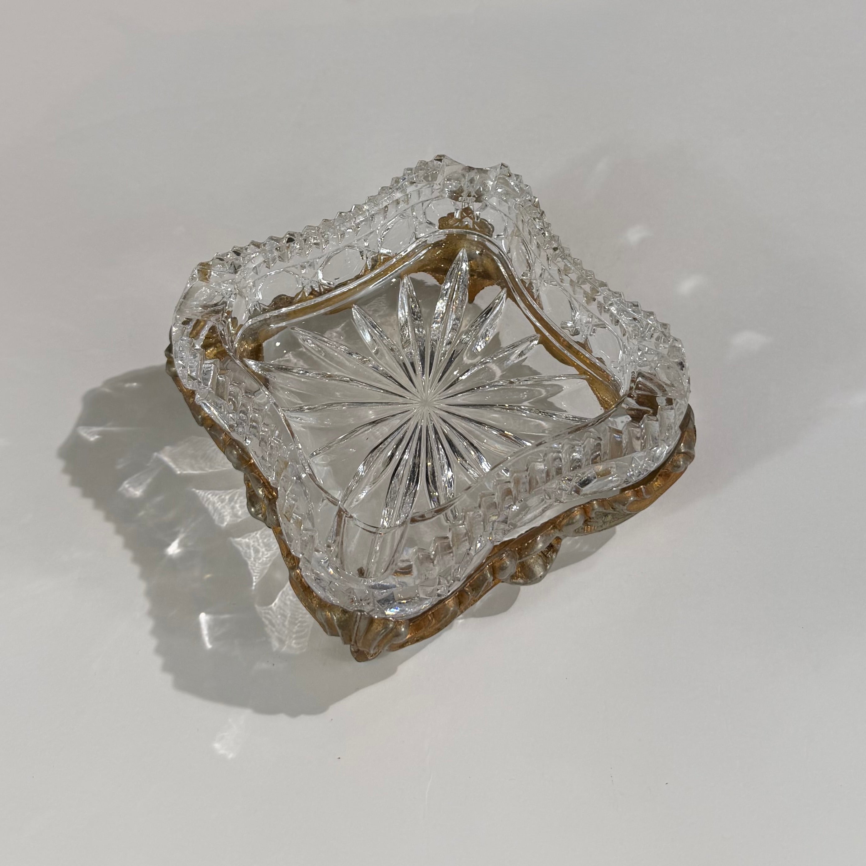 Crystal Ash Tray on Brass Holder