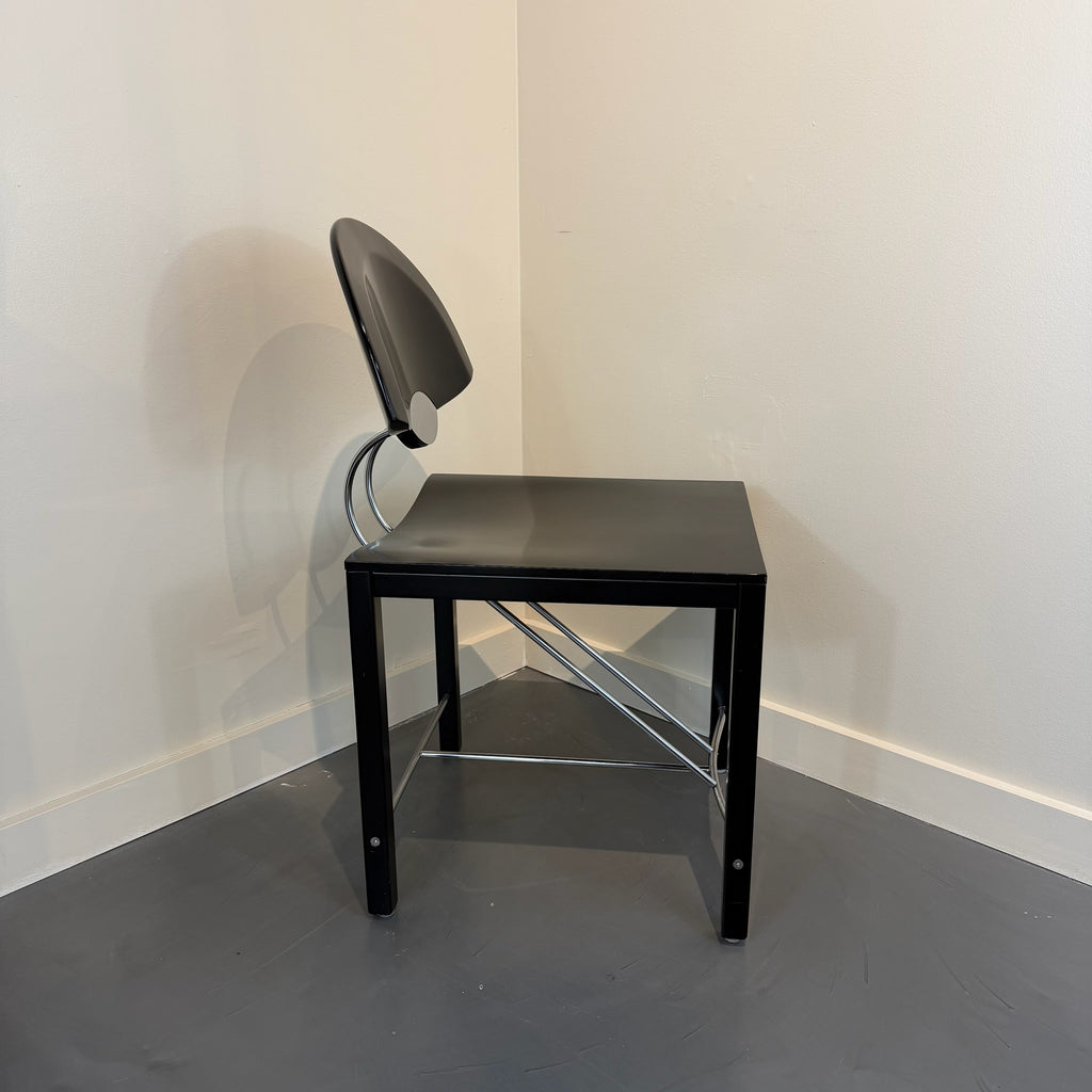 Italian Postmodern Ebonized & Chrome Dining Chairs