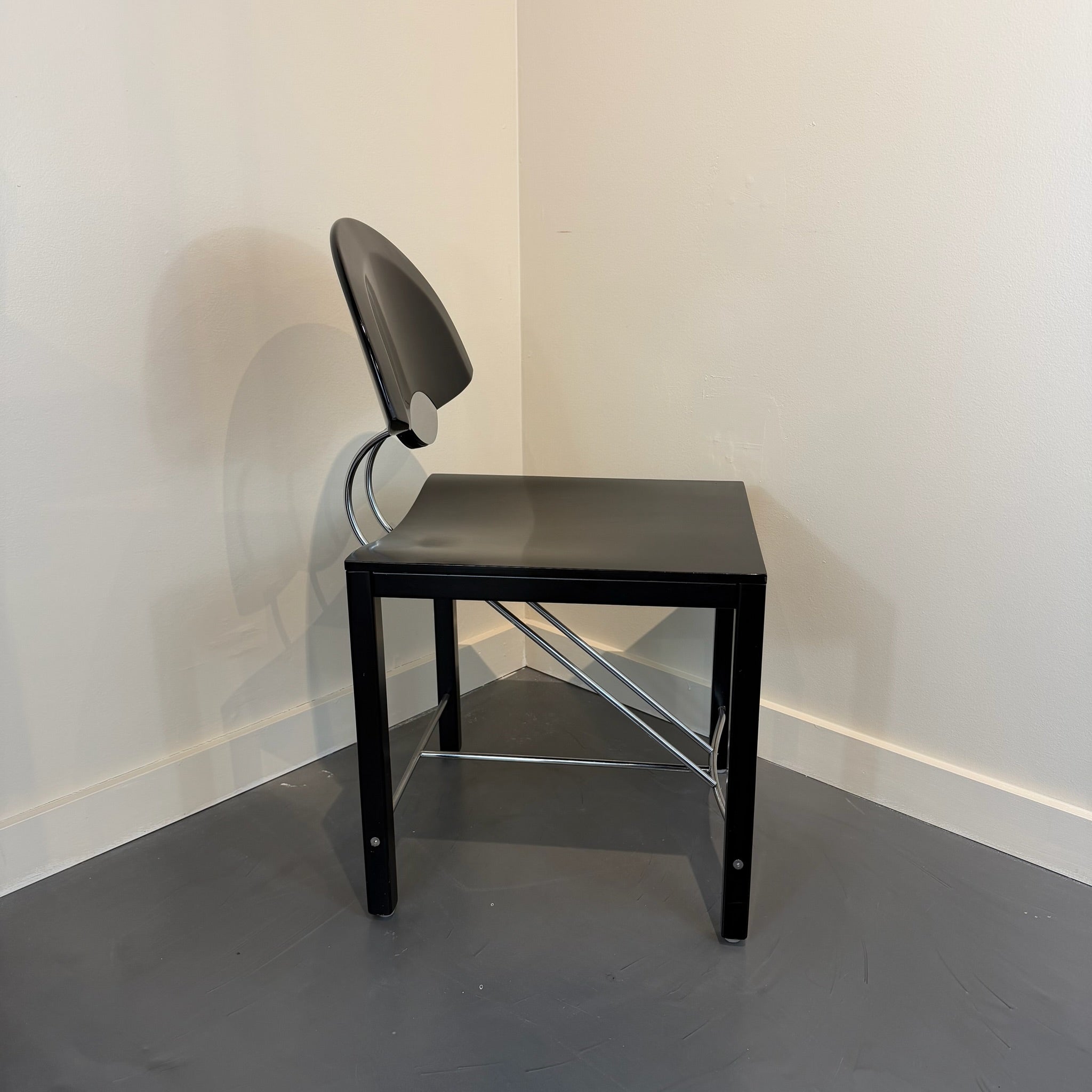 Italian Postmodern Ebonized & Chrome Dining Chairs