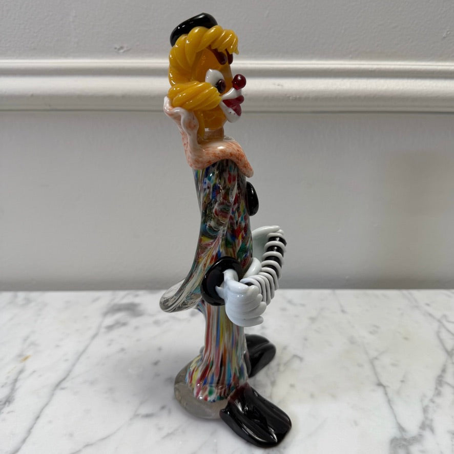 Vintage Hand-Blown Glass Clown Musician Figurine