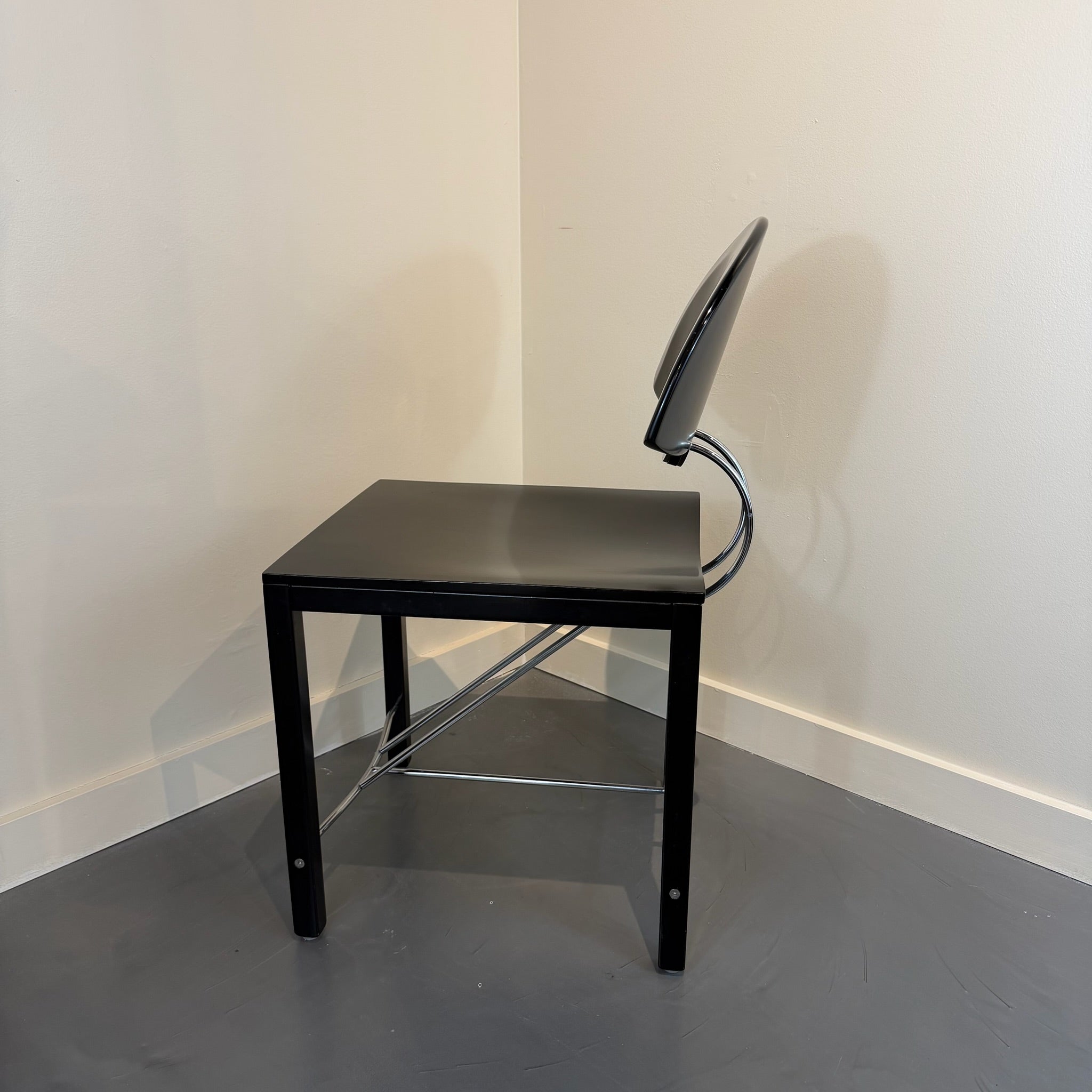 Italian Postmodern Ebonized & Chrome Dining Chairs