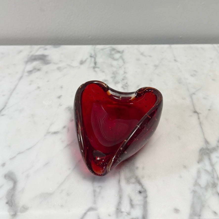 Mid-Century Italian Murano Bullicante Red Art Glass Heart Bowl