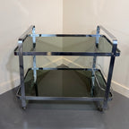 Chrome & Smoked Glass Bar Cart in Style of Jacque Adnet