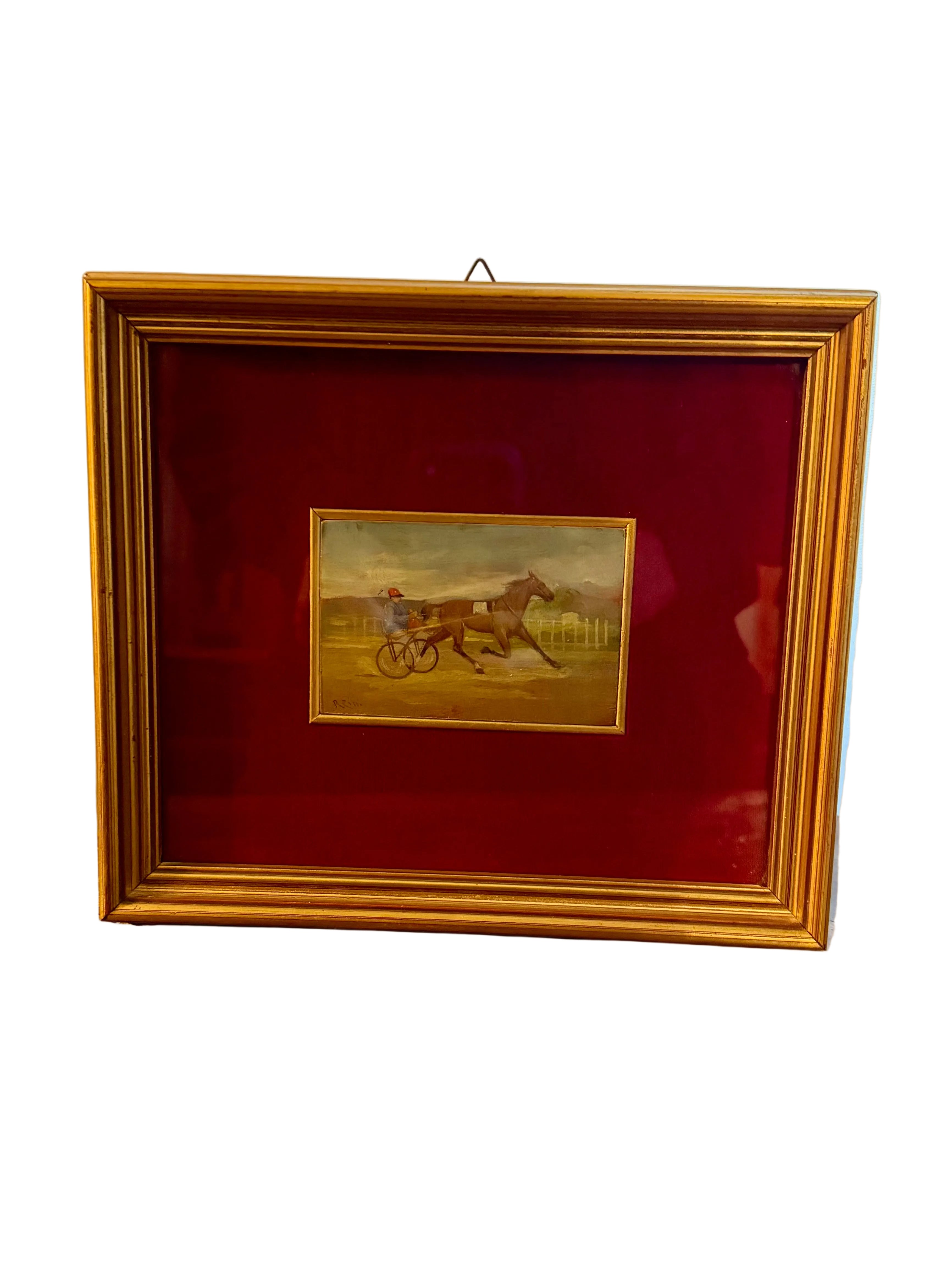 Horse Harness Racing Scene Oil on Board Signed R. Zilli