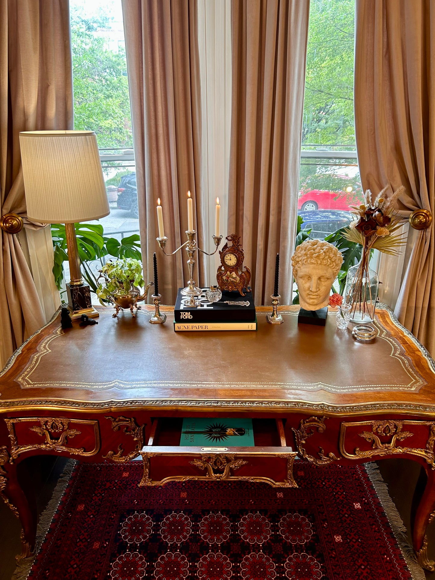 20th C. Vintage Bronze Mounted, Ormolu, Louis XV French Style Writing Desk Bureau Plat