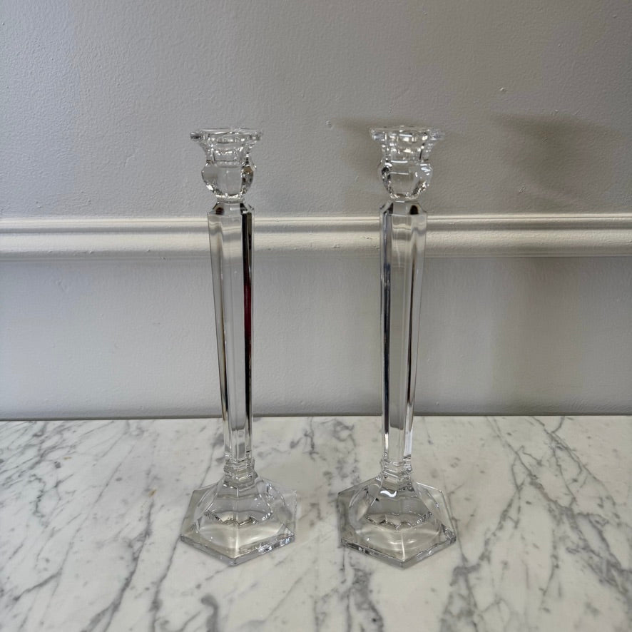 Vintage Crystal Glass Candlesticks, Pair