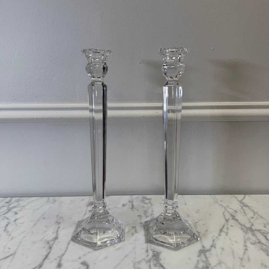Vintage Crystal Glass Candlesticks, Pair
