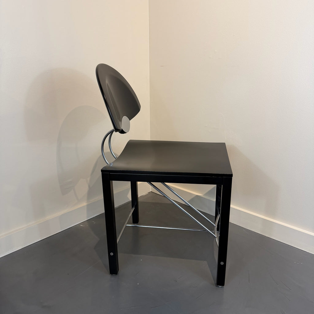 Italian Postmodern Ebonized & Chrome Dining Chairs