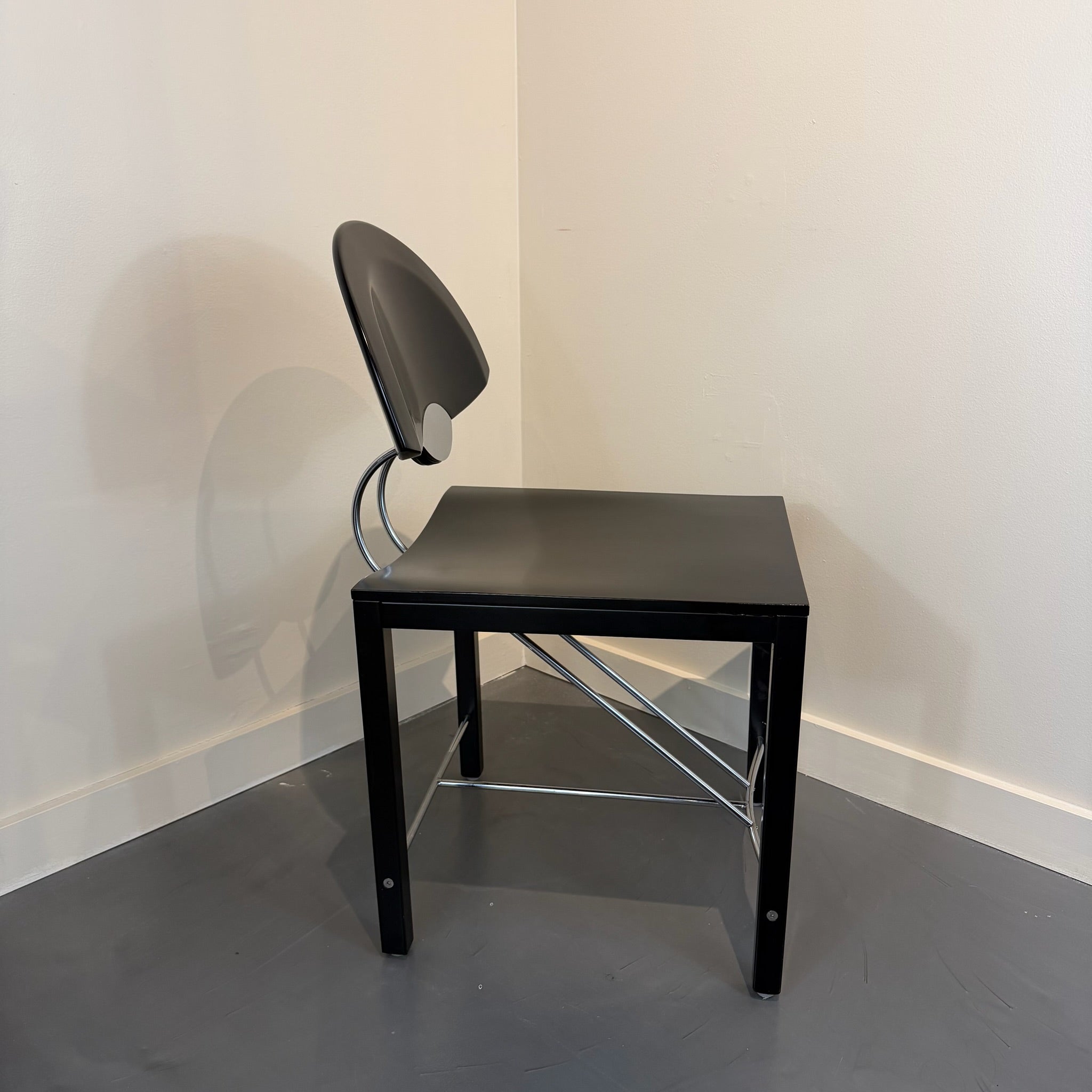 Italian Postmodern Ebonized & Chrome Dining Chairs