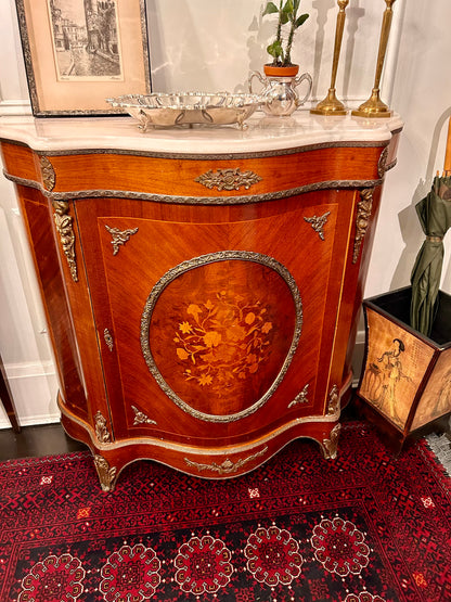 Louis XVI Style Marble Top Marquetry Cabinet