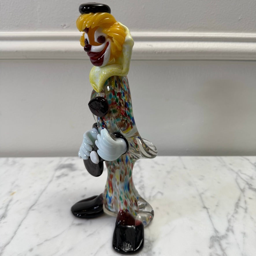 Vintage Hand-Blown Glass Clown Musician Figurine