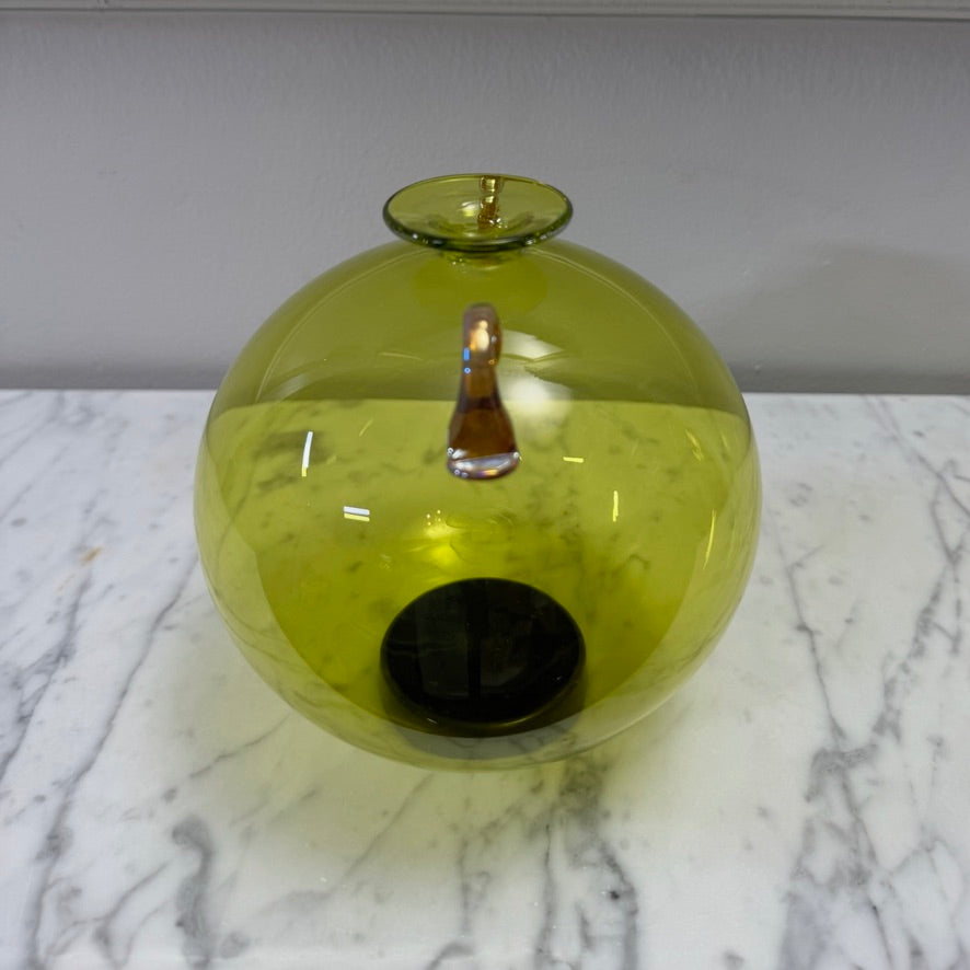 Pilgrim Glass Chartreuse Orb Vase Signed 2007