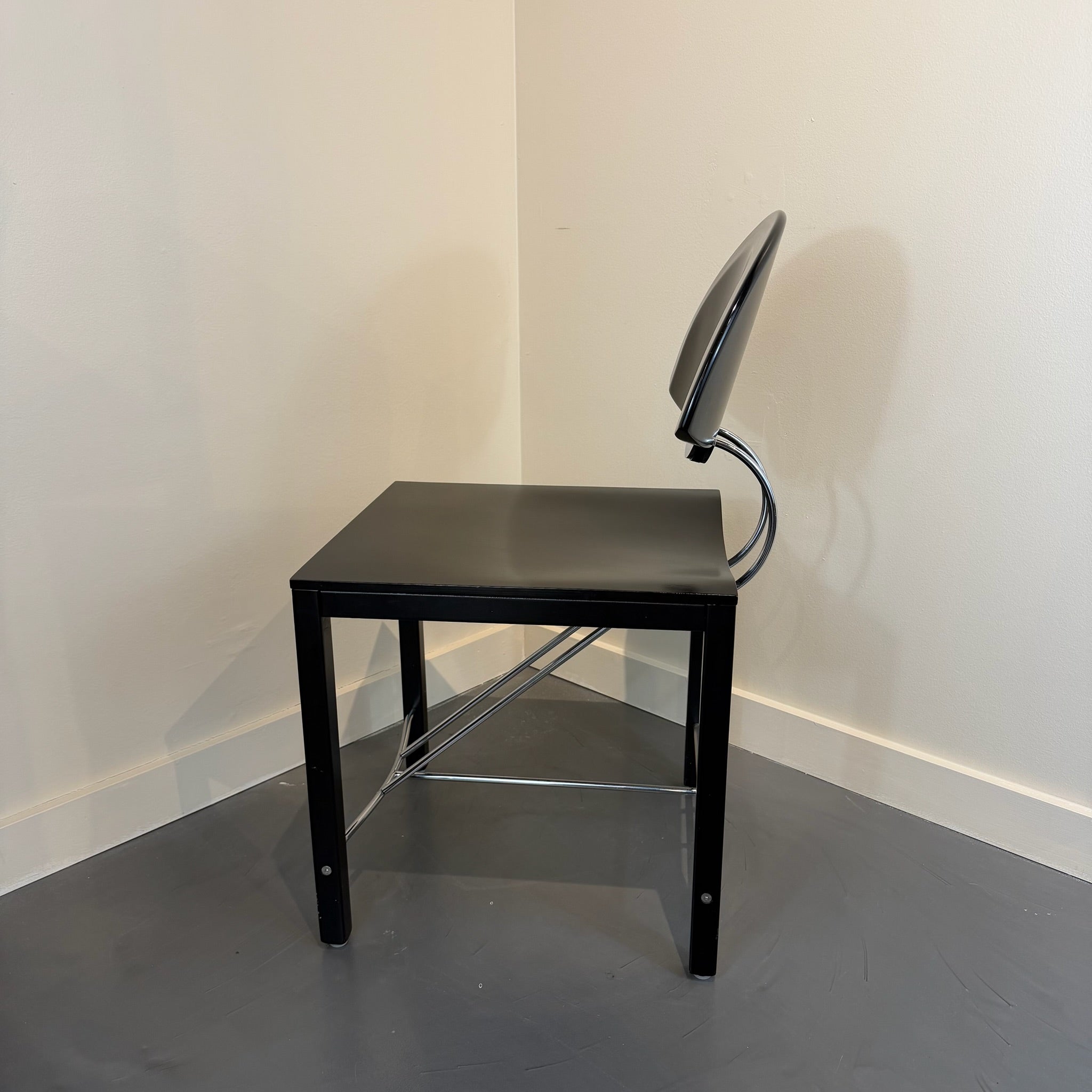 Italian Postmodern Ebonized & Chrome Dining Chairs