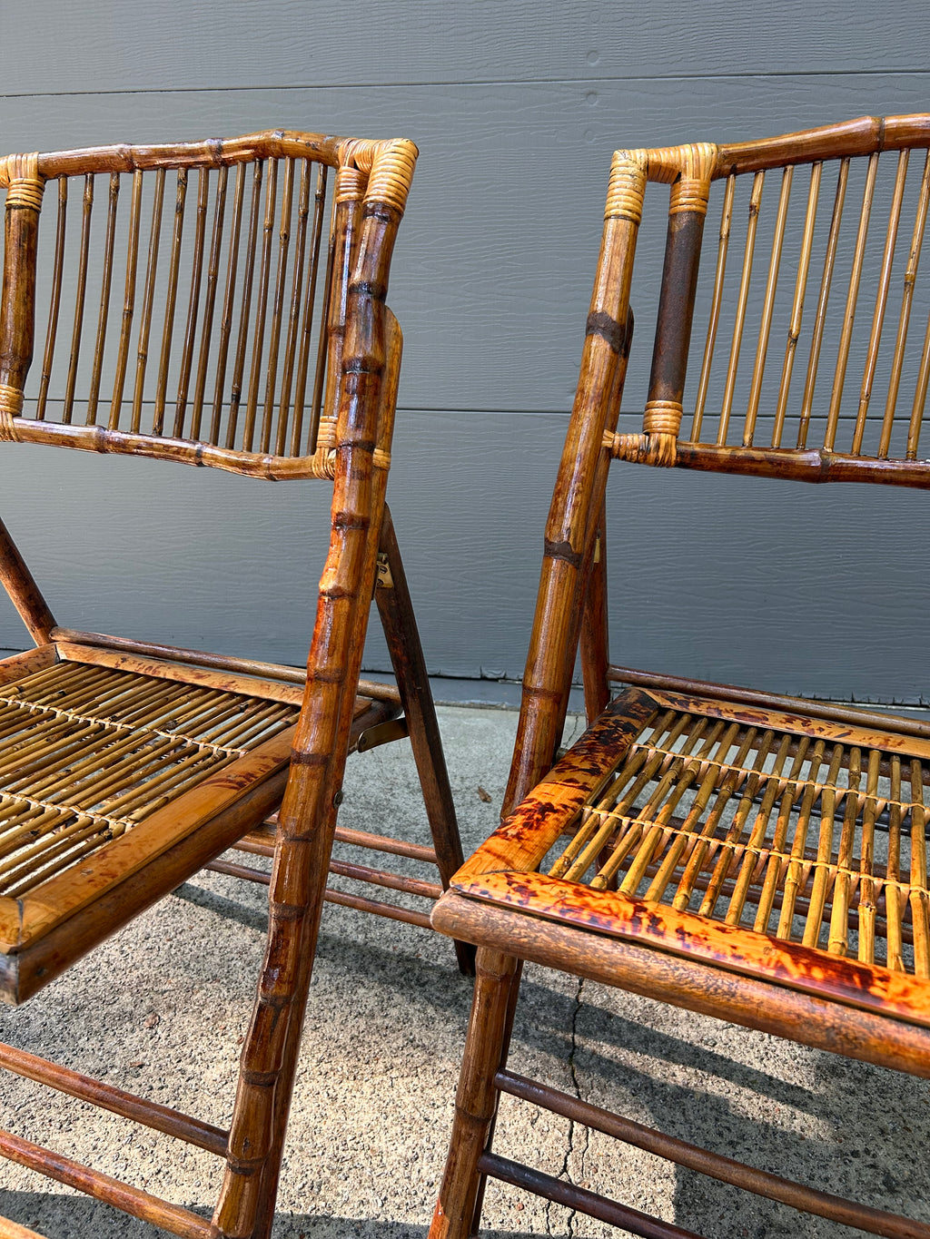 MCM Bamboo Tortoiseshell Folding Chair Pair