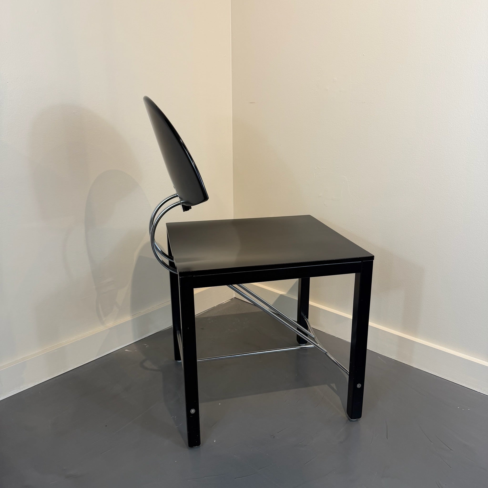 Italian Postmodern Ebonized & Chrome Dining Chairs
