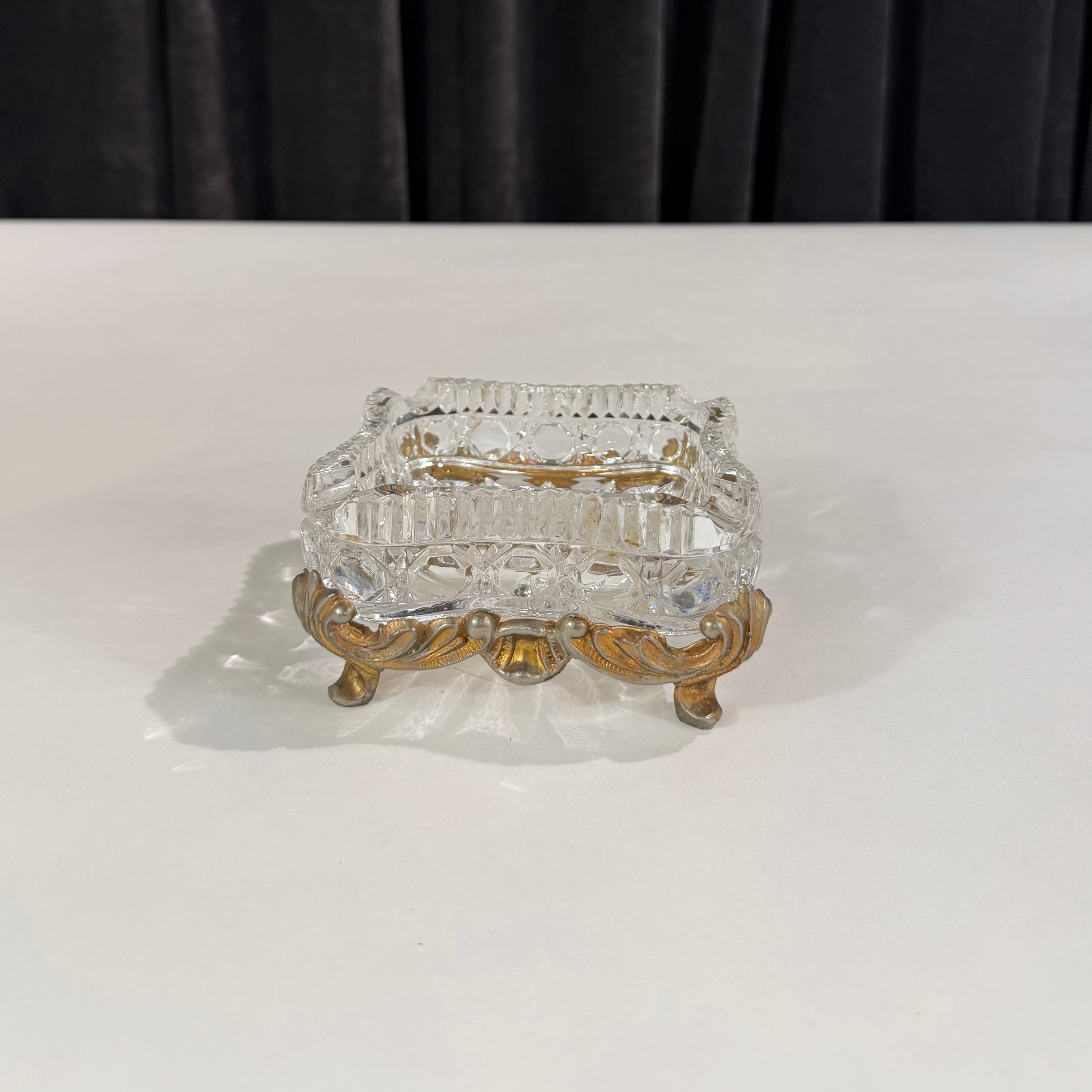 Crystal Ash Tray on Brass Holder