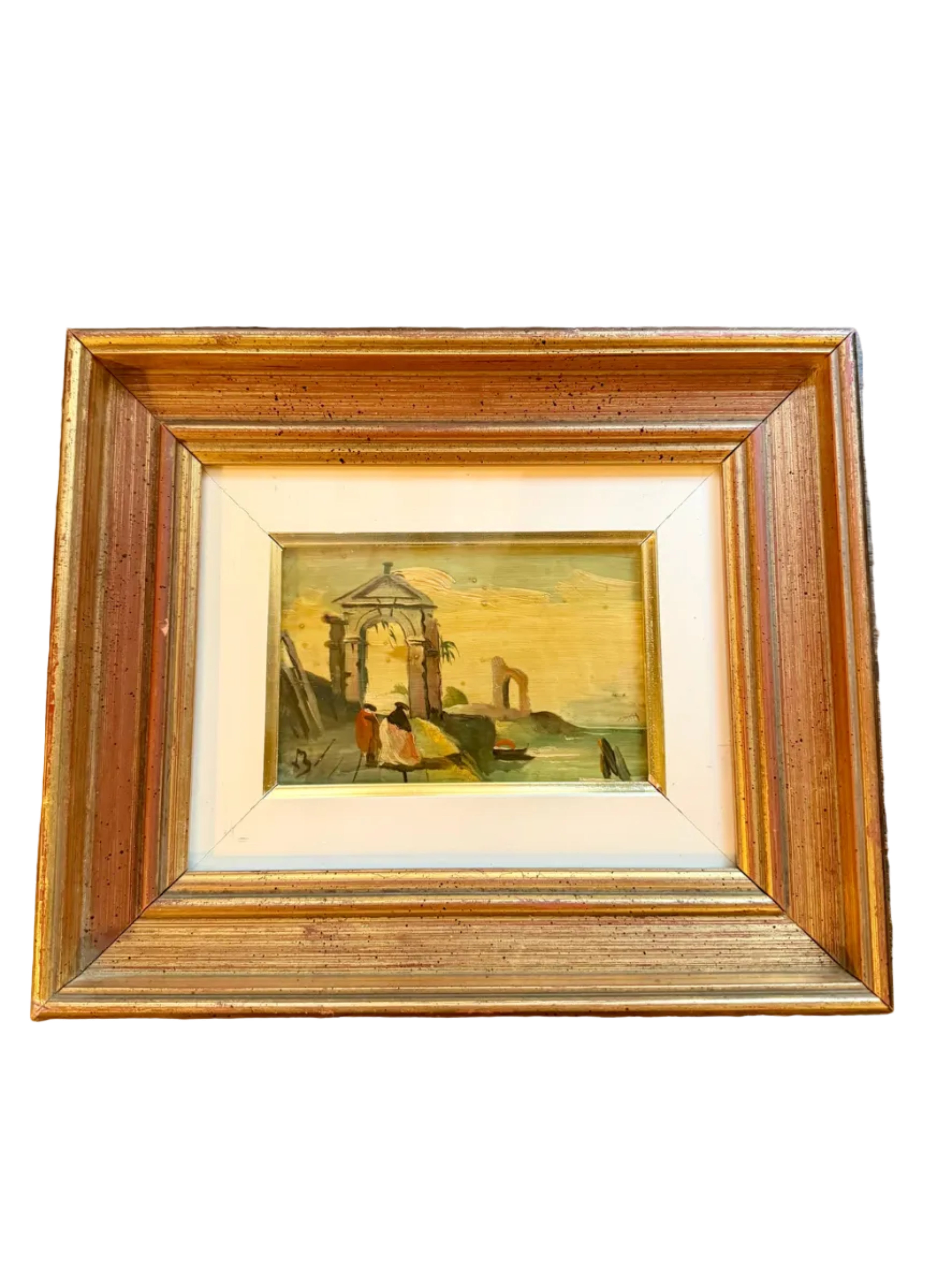 Italian Coastal Ruins Scene – Oil on Copper