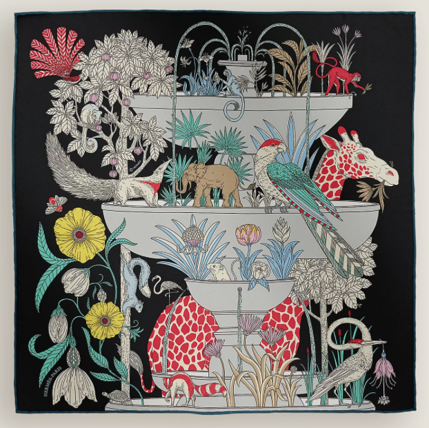 Precious Paradise Detail Framed Vintage Silk Scarf 24"