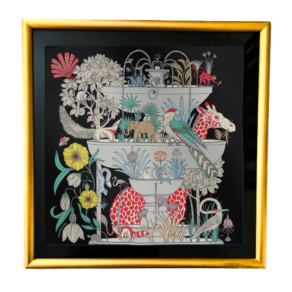 Precious Paradise Detail Framed Vintage Silk Scarf 24"