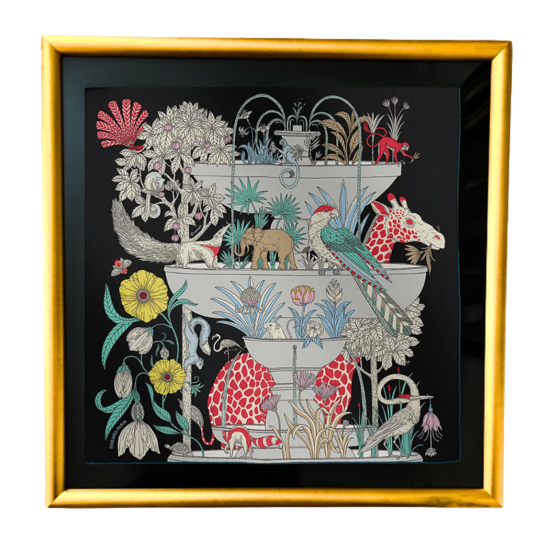Precious Paradise Detail Framed Vintage Silk Scarf 24"