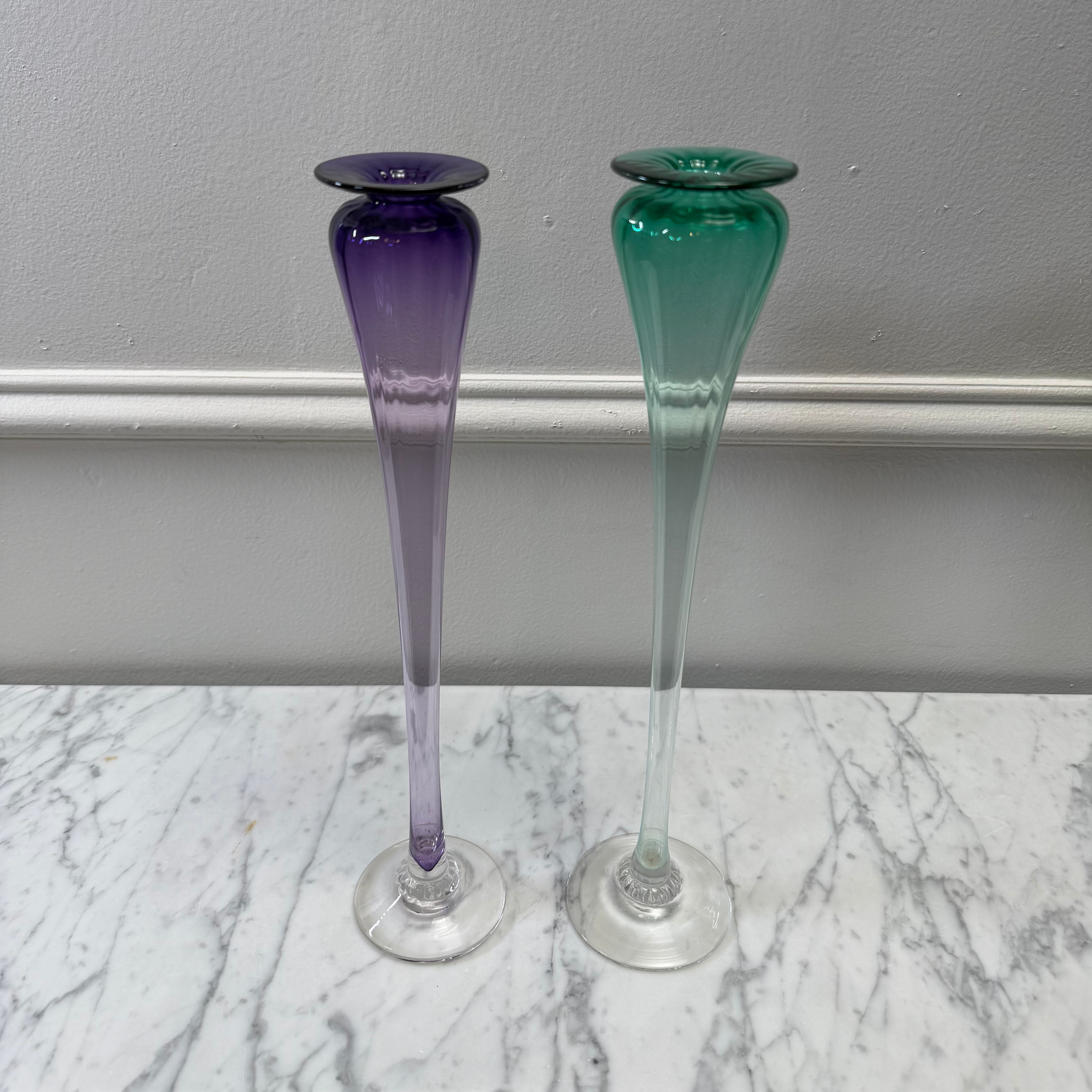 Pair Young & Constantin Hand-Blown Glass Trumpet Bud Vases