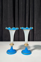 Pair of French Blue and White Opaline Glass Vase