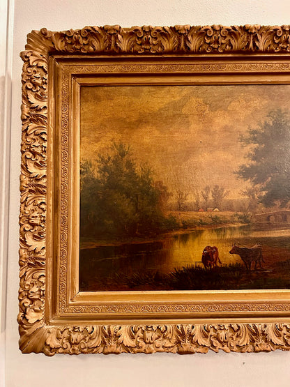 Antique Pastoral Landscape Oil Painting