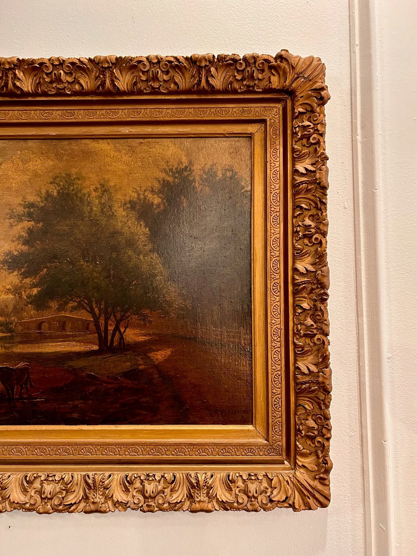 Antique Pastoral Landscape Oil Painting