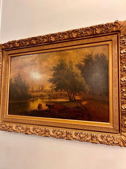 Antique Pastoral Landscape Oil Painting