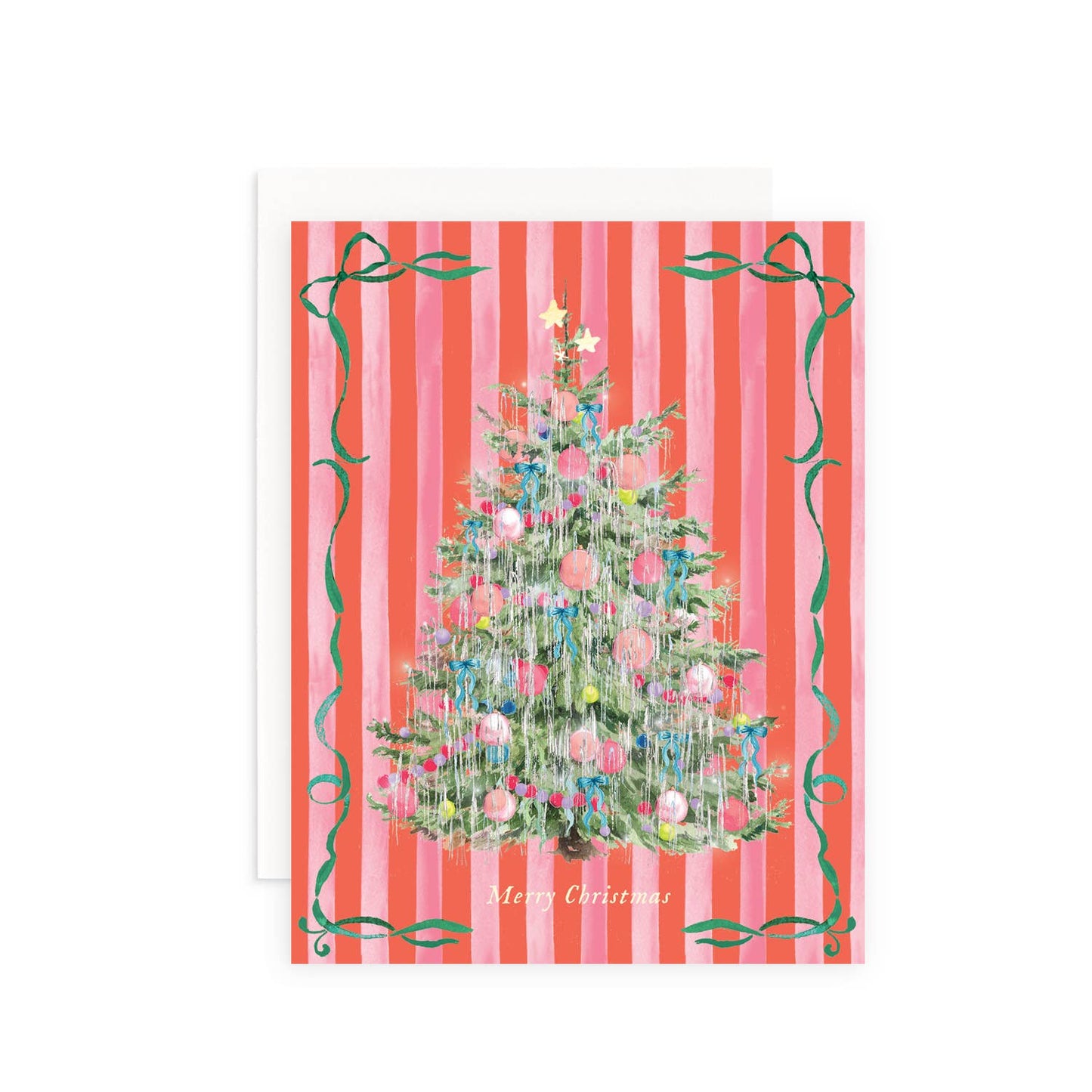 Merry Christmas Vintage Tinsel Tree Holiday Greeting Card