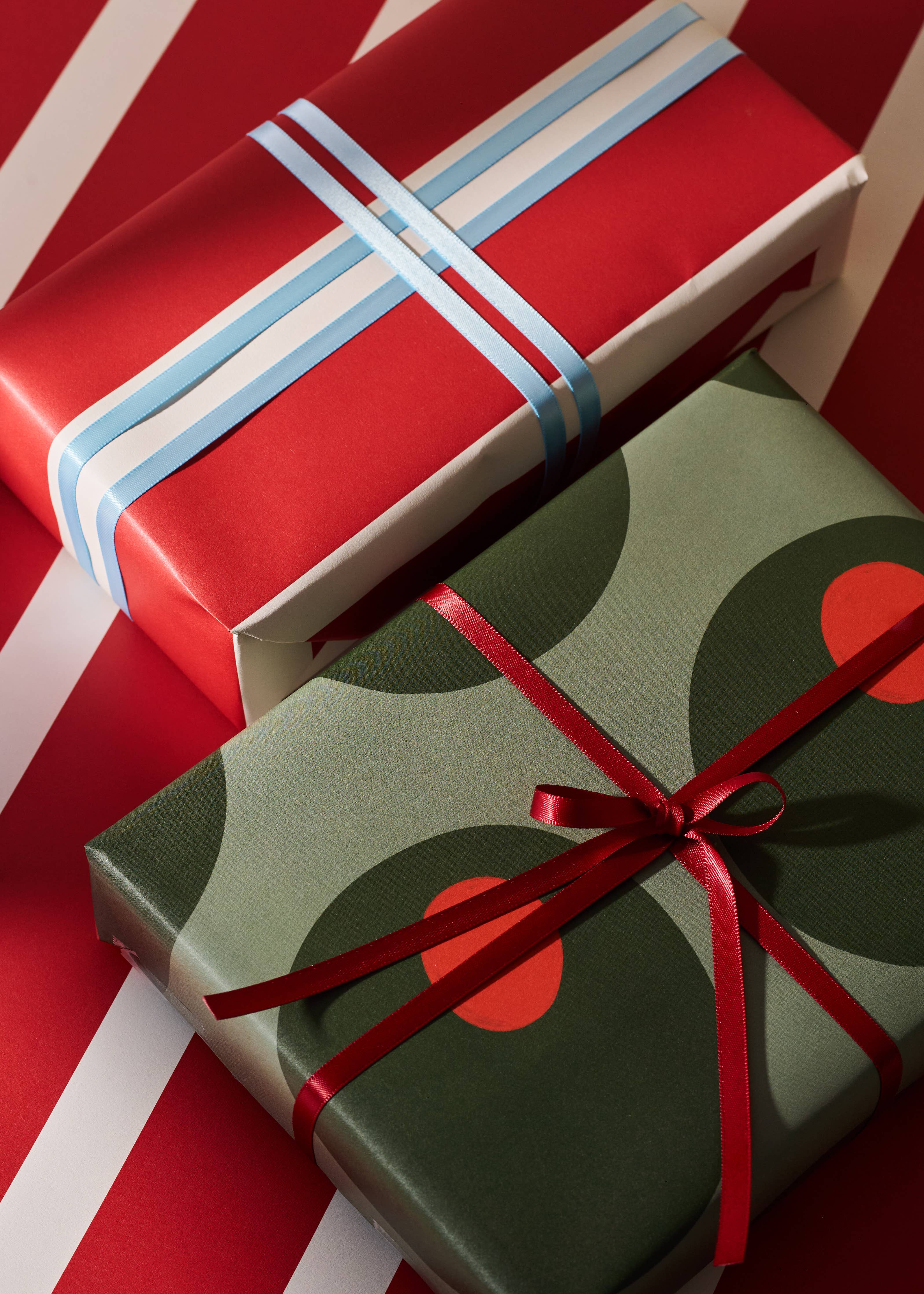 Olive and Red Stripe Double Sided Gift Wrap | Set of 3 Sheets