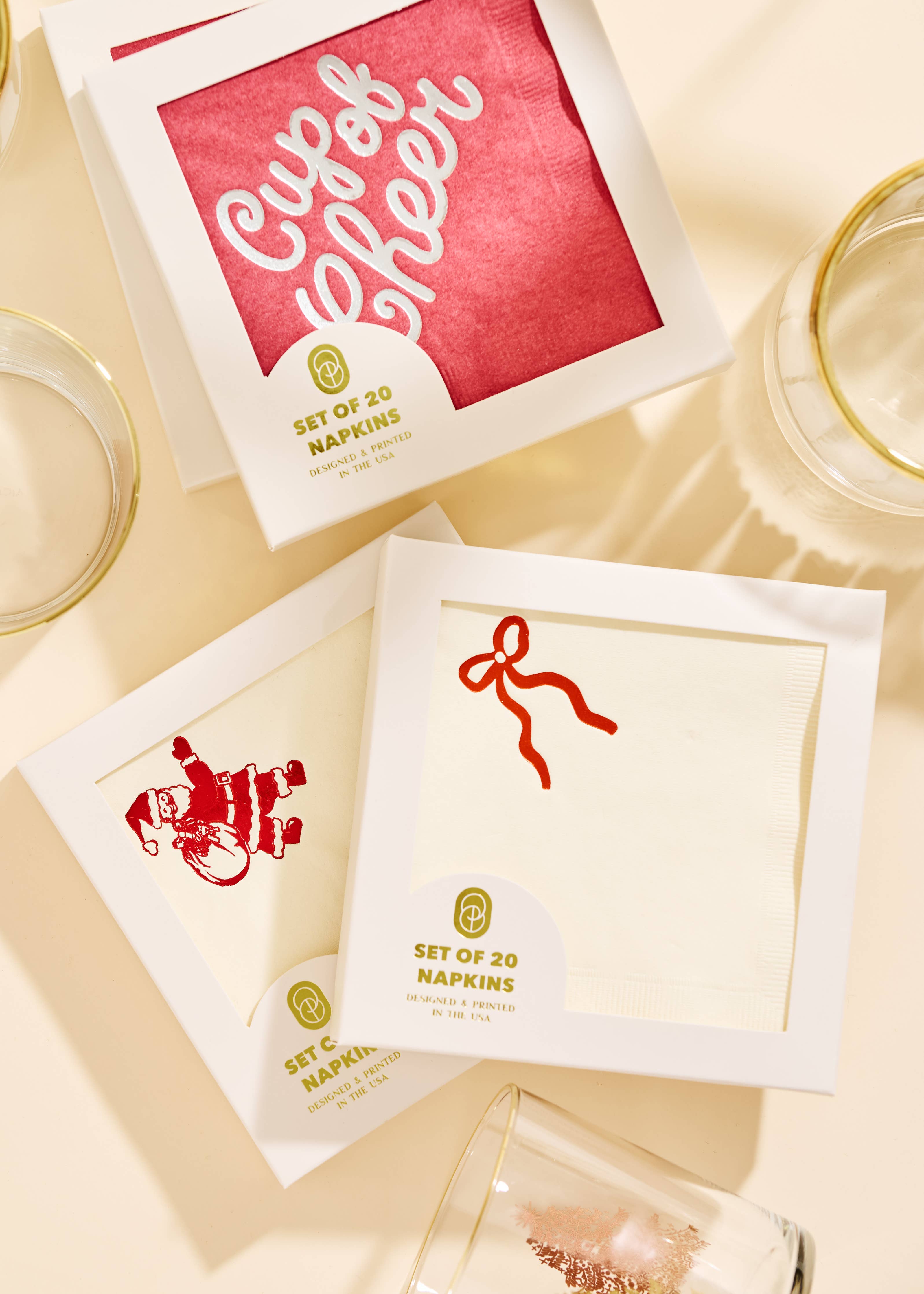 Classic Red Bow Cocktail Paper Beverage Napkins - Set of 20